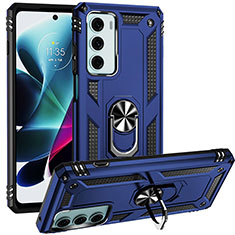 Silikon Hülle Handyhülle und Kunststoff Schutzhülle Hartschalen Tasche mit Magnetisch Fingerring Ständer S01 für Motorola Moto G200 5G Blau