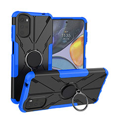 Silikon Hülle Handyhülle und Kunststoff Schutzhülle Hartschalen Tasche mit Magnetisch Fingerring Ständer S01 für Motorola Moto G22 Blau