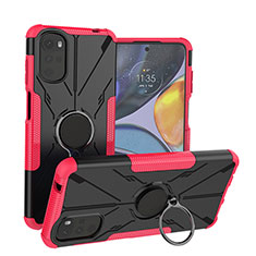 Silikon Hülle Handyhülle und Kunststoff Schutzhülle Hartschalen Tasche mit Magnetisch Fingerring Ständer S01 für Motorola Moto G22 Pink