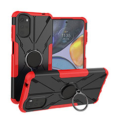 Silikon Hülle Handyhülle und Kunststoff Schutzhülle Hartschalen Tasche mit Magnetisch Fingerring Ständer S01 für Motorola Moto G22 Rot