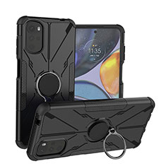 Silikon Hülle Handyhülle und Kunststoff Schutzhülle Hartschalen Tasche mit Magnetisch Fingerring Ständer S01 für Motorola Moto G22 Schwarz