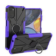 Silikon Hülle Handyhülle und Kunststoff Schutzhülle Hartschalen Tasche mit Magnetisch Fingerring Ständer S01 für Motorola Moto G22 Violett