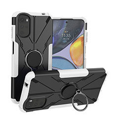 Silikon Hülle Handyhülle und Kunststoff Schutzhülle Hartschalen Tasche mit Magnetisch Fingerring Ständer S01 für Motorola Moto G22 Weiß