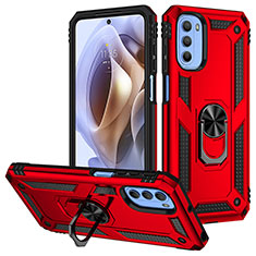 Silikon Hülle Handyhülle und Kunststoff Schutzhülle Hartschalen Tasche mit Magnetisch Fingerring Ständer S01 für Motorola Moto G31 Rot