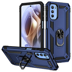 Silikon Hülle Handyhülle und Kunststoff Schutzhülle Hartschalen Tasche mit Magnetisch Fingerring Ständer S01 für Motorola Moto G41 Blau