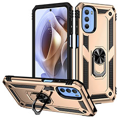 Silikon Hülle Handyhülle und Kunststoff Schutzhülle Hartschalen Tasche mit Magnetisch Fingerring Ständer S01 für Motorola Moto G41 Gold