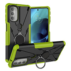 Silikon Hülle Handyhülle und Kunststoff Schutzhülle Hartschalen Tasche mit Magnetisch Fingerring Ständer S01 für Motorola Moto G51 5G Grün