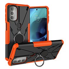 Silikon Hülle Handyhülle und Kunststoff Schutzhülle Hartschalen Tasche mit Magnetisch Fingerring Ständer S01 für Motorola Moto G51 5G Orange