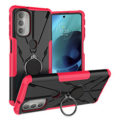 Silikon Hülle Handyhülle und Kunststoff Schutzhülle Hartschalen Tasche mit Magnetisch Fingerring Ständer S01 für Motorola Moto G51 5G Pink