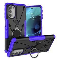 Silikon Hülle Handyhülle und Kunststoff Schutzhülle Hartschalen Tasche mit Magnetisch Fingerring Ständer S01 für Motorola Moto G51 5G Violett