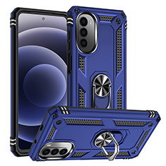 Silikon Hülle Handyhülle und Kunststoff Schutzhülle Hartschalen Tasche mit Magnetisch Fingerring Ständer S01 für Motorola MOTO G52 Blau
