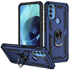 Silikon Hülle Handyhülle und Kunststoff Schutzhülle Hartschalen Tasche mit Magnetisch Fingerring Ständer S01 für Motorola Moto G71 5G Blau