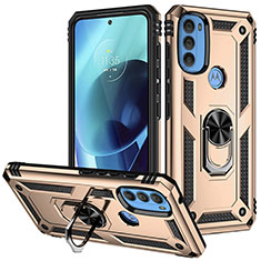 Silikon Hülle Handyhülle und Kunststoff Schutzhülle Hartschalen Tasche mit Magnetisch Fingerring Ständer S01 für Motorola Moto G71 5G Gold
