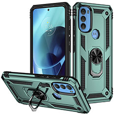 Silikon Hülle Handyhülle und Kunststoff Schutzhülle Hartschalen Tasche mit Magnetisch Fingerring Ständer S01 für Motorola Moto G71 5G Grün