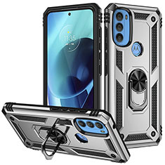 Silikon Hülle Handyhülle und Kunststoff Schutzhülle Hartschalen Tasche mit Magnetisch Fingerring Ständer S01 für Motorola Moto G71 5G Silber