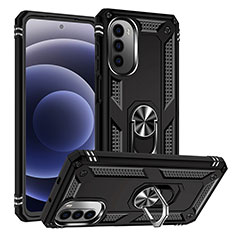 Silikon Hülle Handyhülle und Kunststoff Schutzhülle Hartschalen Tasche mit Magnetisch Fingerring Ständer S01 für Motorola Moto G71s 5G Schwarz
