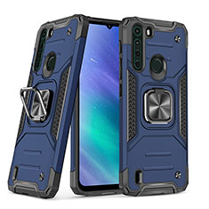 Silikon Hülle Handyhülle und Kunststoff Schutzhülle Hartschalen Tasche mit Magnetisch Fingerring Ständer S01 für Motorola Moto One Fusion Blau