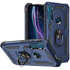 Silikon Hülle Handyhülle und Kunststoff Schutzhülle Hartschalen Tasche mit Magnetisch Fingerring Ständer S01 für Motorola Moto One Fusion Plus Blau