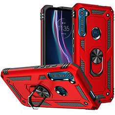 Silikon Hülle Handyhülle und Kunststoff Schutzhülle Hartschalen Tasche mit Magnetisch Fingerring Ständer S01 für Motorola Moto One Fusion Plus Rot