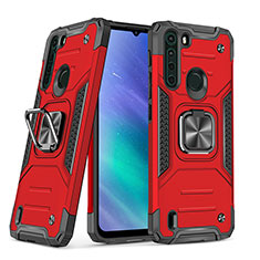 Silikon Hülle Handyhülle und Kunststoff Schutzhülle Hartschalen Tasche mit Magnetisch Fingerring Ständer S01 für Motorola Moto One Fusion Rot