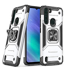 Silikon Hülle Handyhülle und Kunststoff Schutzhülle Hartschalen Tasche mit Magnetisch Fingerring Ständer S01 für Motorola Moto One Fusion Weiß
