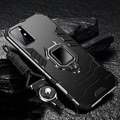 Silikon Hülle Handyhülle und Kunststoff Schutzhülle Hartschalen Tasche mit Magnetisch Fingerring Ständer S01 für OnePlus 8T 5G Schwarz
