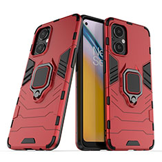 Silikon Hülle Handyhülle und Kunststoff Schutzhülle Hartschalen Tasche mit Magnetisch Fingerring Ständer S01 für OnePlus Nord N20 5G Rot
