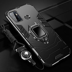 Silikon Hülle Handyhülle und Kunststoff Schutzhülle Hartschalen Tasche mit Magnetisch Fingerring Ständer S01 für Oppo A53 Schwarz