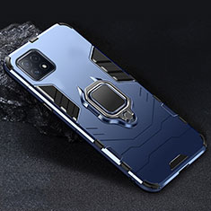 Silikon Hülle Handyhülle und Kunststoff Schutzhülle Hartschalen Tasche mit Magnetisch Fingerring Ständer S01 für Oppo A72 5G Blau
