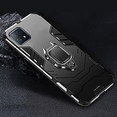 Silikon Hülle Handyhülle und Kunststoff Schutzhülle Hartschalen Tasche mit Magnetisch Fingerring Ständer S01 für Oppo A72 5G Schwarz
