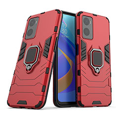 Silikon Hülle Handyhülle und Kunststoff Schutzhülle Hartschalen Tasche mit Magnetisch Fingerring Ständer S01 für Oppo A96 4G Rot