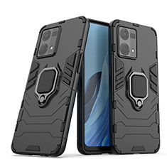 Silikon Hülle Handyhülle und Kunststoff Schutzhülle Hartschalen Tasche mit Magnetisch Fingerring Ständer S01 für Oppo F21s Pro 4G Schwarz