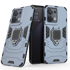 Silikon Hülle Handyhülle und Kunststoff Schutzhülle Hartschalen Tasche mit Magnetisch Fingerring Ständer S01 für Oppo Reno8 5G Blau