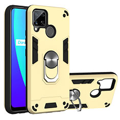 Silikon Hülle Handyhülle und Kunststoff Schutzhülle Hartschalen Tasche mit Magnetisch Fingerring Ständer S01 für Realme C15 Gold