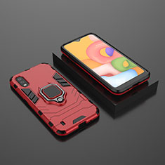 Silikon Hülle Handyhülle und Kunststoff Schutzhülle Hartschalen Tasche mit Magnetisch Fingerring Ständer S01 für Samsung Galaxy A01 SM-A015 Rot