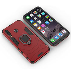 Silikon Hülle Handyhülle und Kunststoff Schutzhülle Hartschalen Tasche mit Magnetisch Fingerring Ständer S01 für Samsung Galaxy A40s Rot