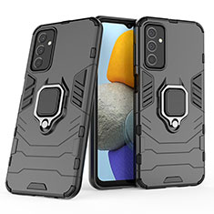 Silikon Hülle Handyhülle und Kunststoff Schutzhülle Hartschalen Tasche mit Magnetisch Fingerring Ständer S01 für Samsung Galaxy F23 5G Schwarz