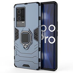 Silikon Hülle Handyhülle und Kunststoff Schutzhülle Hartschalen Tasche mit Magnetisch Fingerring Ständer S01 für Vivo iQOO 8 Pro 5G Blau