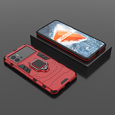 Silikon Hülle Handyhülle und Kunststoff Schutzhülle Hartschalen Tasche mit Magnetisch Fingerring Ständer S01 für Vivo iQOO 9 Pro 5G Rot