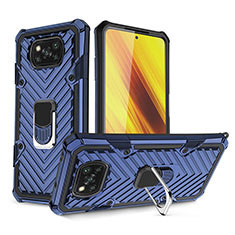 Silikon Hülle Handyhülle und Kunststoff Schutzhülle Hartschalen Tasche mit Magnetisch Fingerring Ständer S01 für Xiaomi Poco X3 Blau