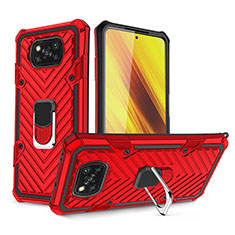 Silikon Hülle Handyhülle und Kunststoff Schutzhülle Hartschalen Tasche mit Magnetisch Fingerring Ständer S01 für Xiaomi Poco X3 NFC Rot