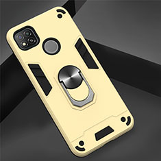 Silikon Hülle Handyhülle und Kunststoff Schutzhülle Hartschalen Tasche mit Magnetisch Fingerring Ständer S01 für Xiaomi Redmi 9 India Gold