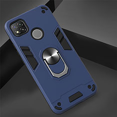 Silikon Hülle Handyhülle und Kunststoff Schutzhülle Hartschalen Tasche mit Magnetisch Fingerring Ständer S01 für Xiaomi Redmi 9C Königs Blau