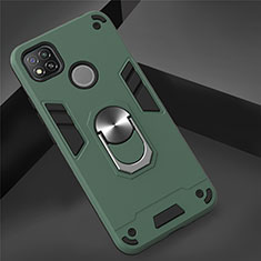 Silikon Hülle Handyhülle und Kunststoff Schutzhülle Hartschalen Tasche mit Magnetisch Fingerring Ständer S01 für Xiaomi Redmi 9C Nachtgrün