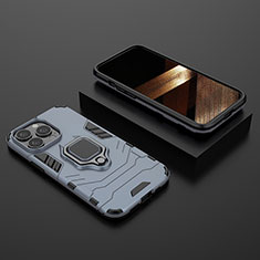 Silikon Hülle Handyhülle und Kunststoff Schutzhülle Hartschalen Tasche mit Magnetisch Fingerring Ständer S02 für Apple iPhone 14 Pro Blau