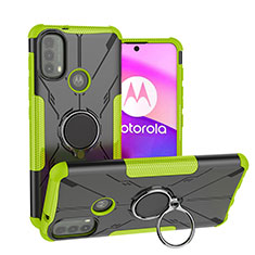 Silikon Hülle Handyhülle und Kunststoff Schutzhülle Hartschalen Tasche mit Magnetisch Fingerring Ständer S02 für Motorola Moto E20 Grün