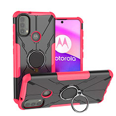 Silikon Hülle Handyhülle und Kunststoff Schutzhülle Hartschalen Tasche mit Magnetisch Fingerring Ständer S02 für Motorola Moto E40 Pink