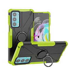 Silikon Hülle Handyhülle und Kunststoff Schutzhülle Hartschalen Tasche mit Magnetisch Fingerring Ständer S02 für Motorola Moto Edge 20 5G Grün