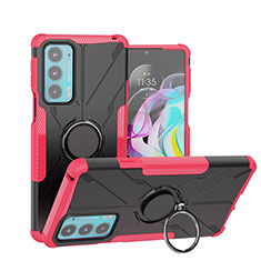 Silikon Hülle Handyhülle und Kunststoff Schutzhülle Hartschalen Tasche mit Magnetisch Fingerring Ständer S02 für Motorola Moto Edge 20 5G Pink