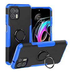 Silikon Hülle Handyhülle und Kunststoff Schutzhülle Hartschalen Tasche mit Magnetisch Fingerring Ständer S02 für Motorola Moto Edge 20 Lite 5G Blau